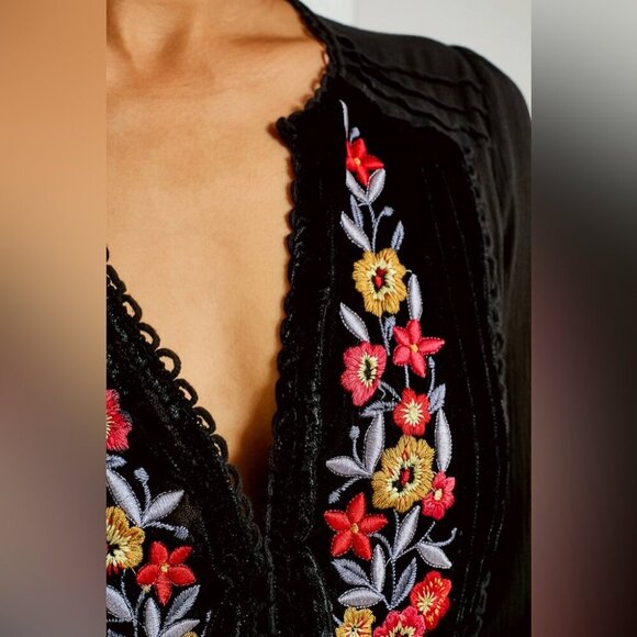 Free People Flora Embroidered Floral Midi Dress Black - Picture 14 of 14